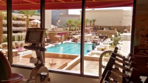 View of Harrahs Las Vegas pool from Fitness Center.